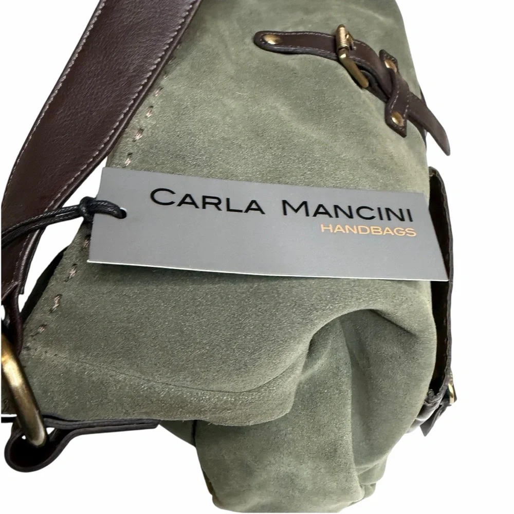 CARLA MANCINI Green Brown‎ Suede Leather Shoulder Hobo Bag NWT Slouchy